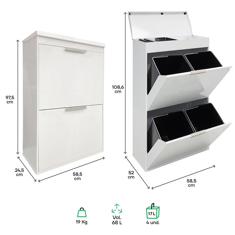 Cubo de Basura y Reciclaje Ecoclas Plus 4x17 L | ARREGUI