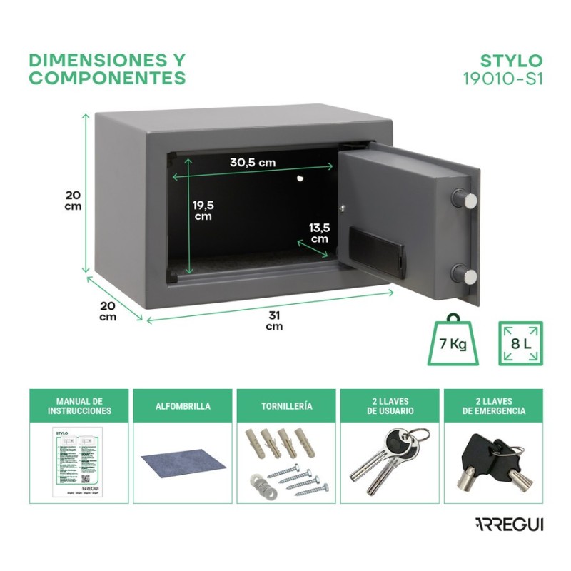 Caja Fuerte de Sobreponer Stylo Electrónica+Llave | ARREGUI