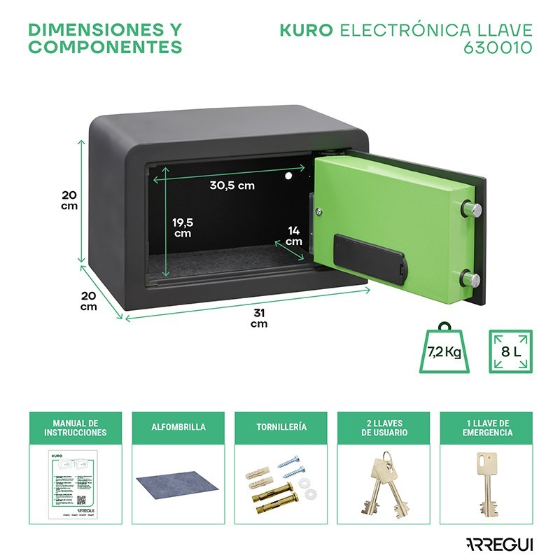 Caja Fuerte de Sobreponer Kuro Electrónica+Llave | ARREGUI