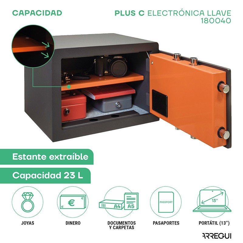 Caja Fuerte de Sobreponer Plus C Electrónica+Llave | ARREGUI