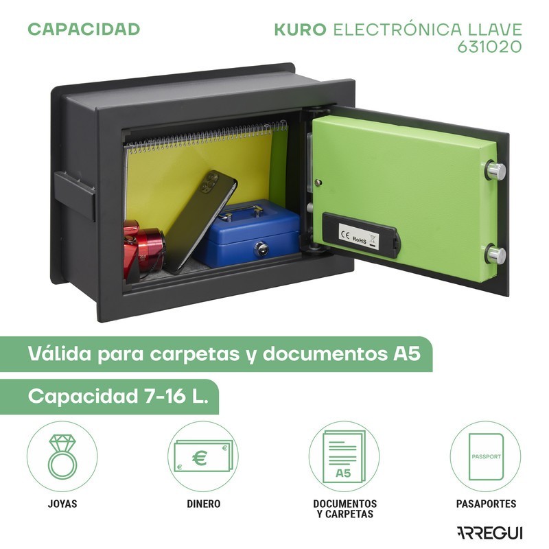 Caja Fuerte de Empotrar Kuro Electrónica+Llave | ARREGUI