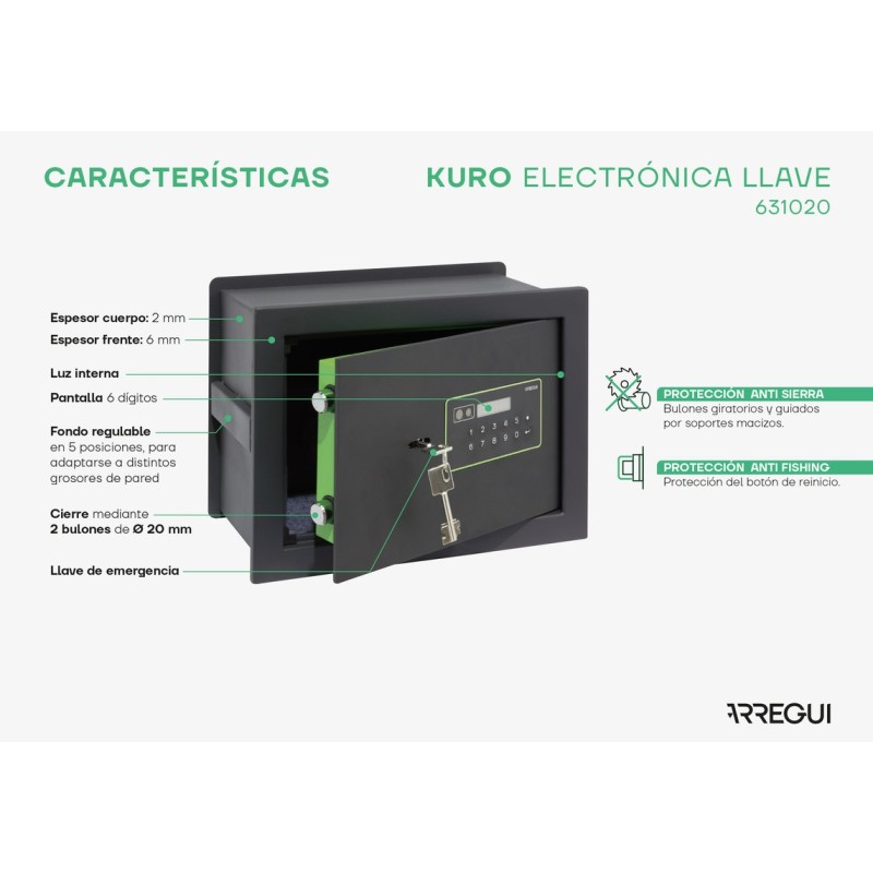 Caja Fuerte de Empotrar Kuro Electrónica+Llave | ARREGUI