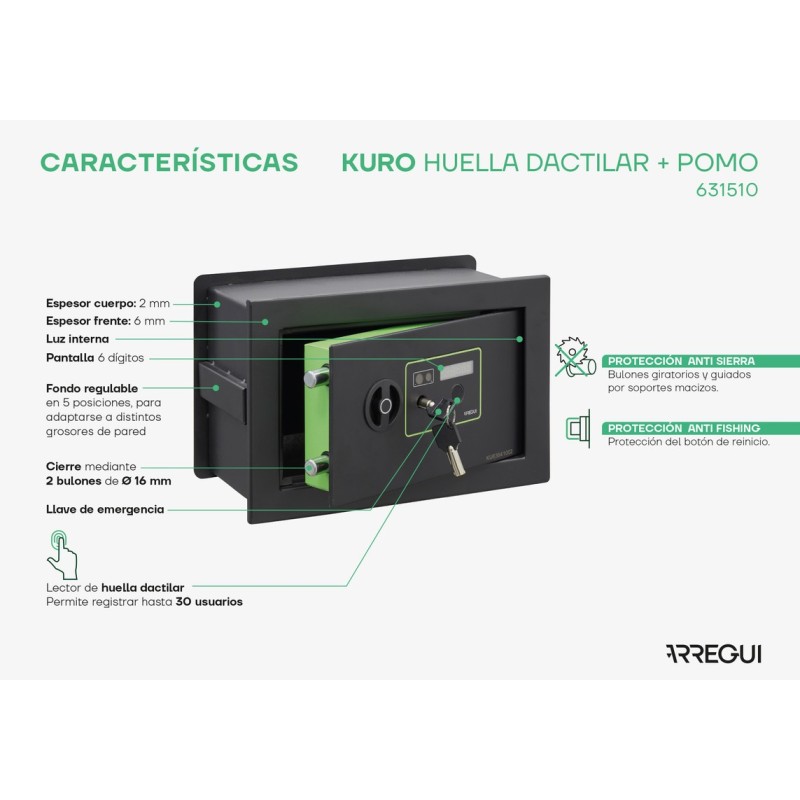 Caja Fuerte de Empotrar Kuro Fingerprint | ARREGUI