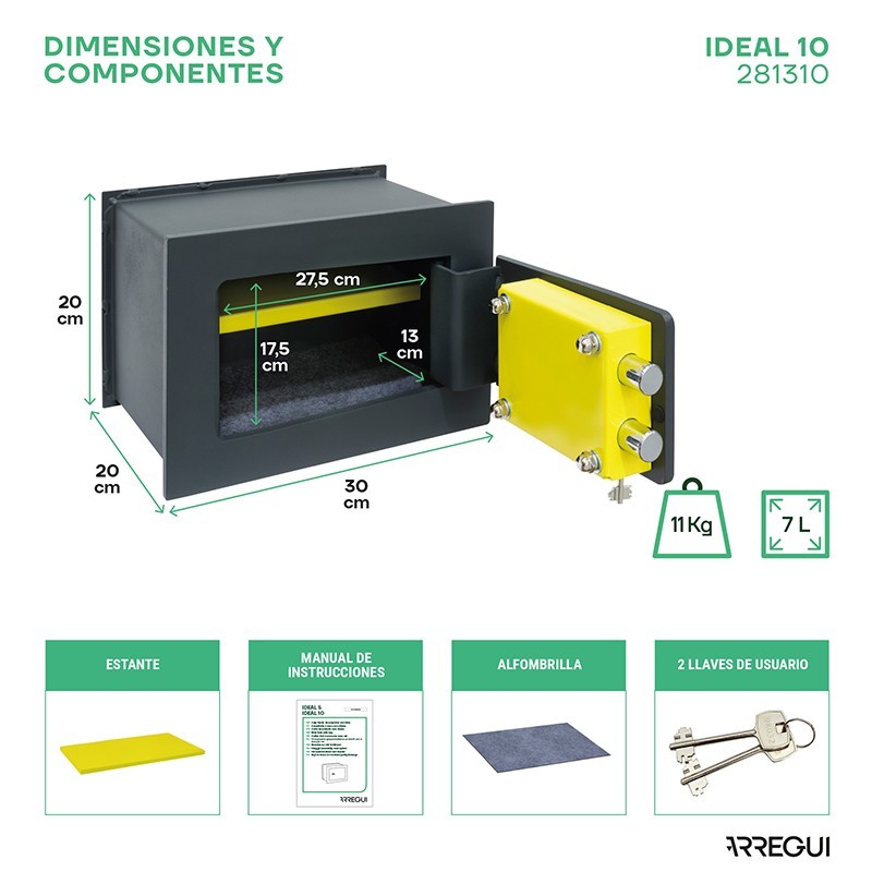 Caja Fuerte de Empotrar Ideal10 Llave | ARREGUI