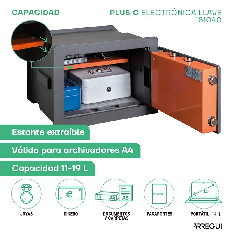 Caja Fuerte de Empotrar Plus C Electrónica+Llave | ARREGUI