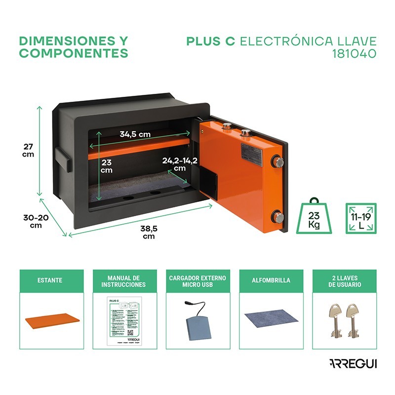 Caja Fuerte de Empotrar Plus C Electrónica+Llave | ARREGUI