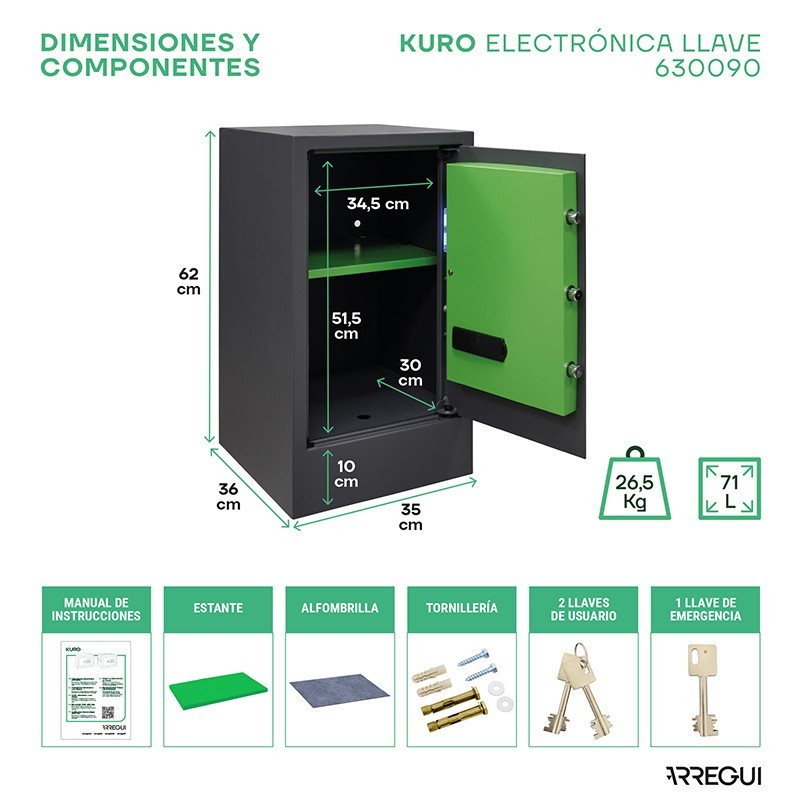 Caja Fuerte de Sobreponer Kuro con Zócalo | ARREGUI