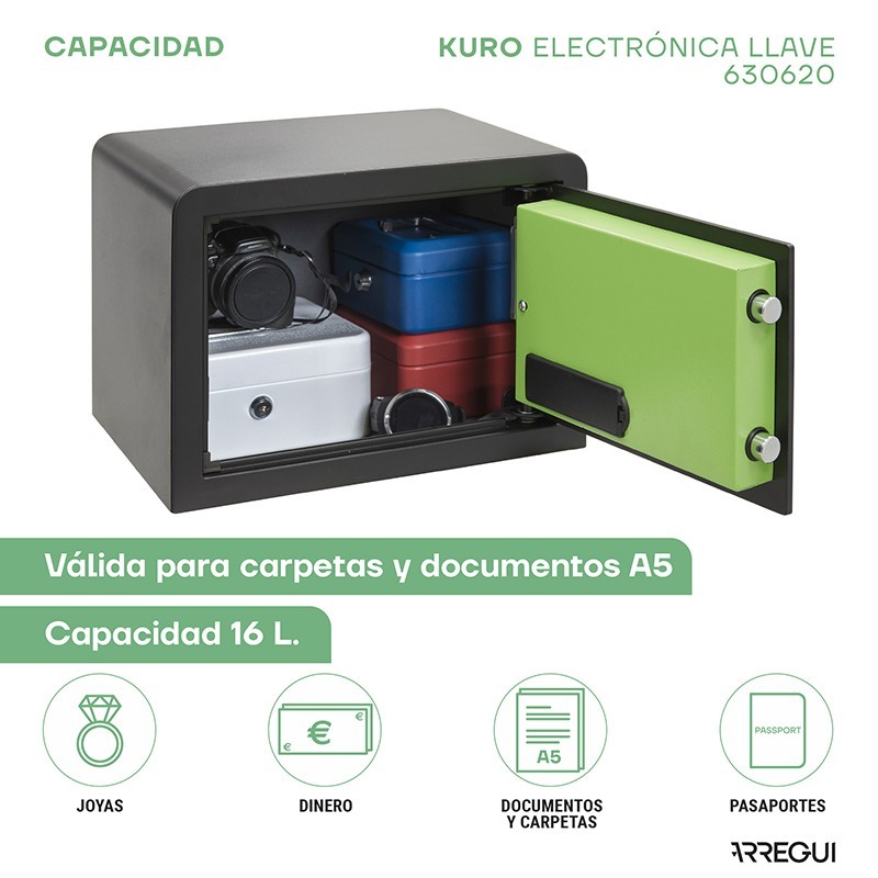 Caja Fuerte de Sobreponer Kuro Fingerprint+Llave | ARREGUI